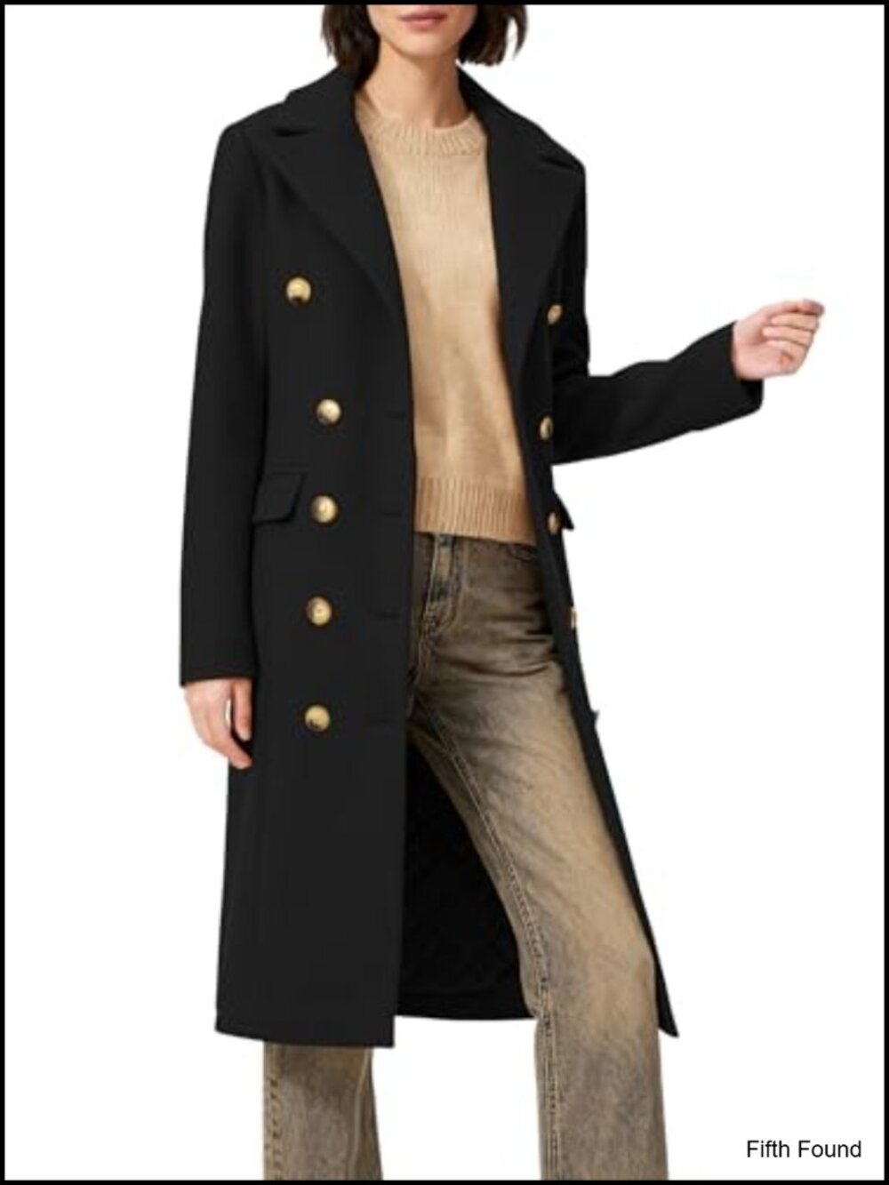 Women's Long Peacoat Double-Breasted Notch Lapel Winter Coat